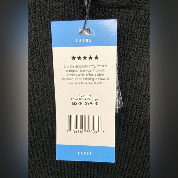 BB DAKOTA BY STEVE MADDEN Black Oversized Color Block Cardigan Duster Sweater, L - Picture 15 of 16